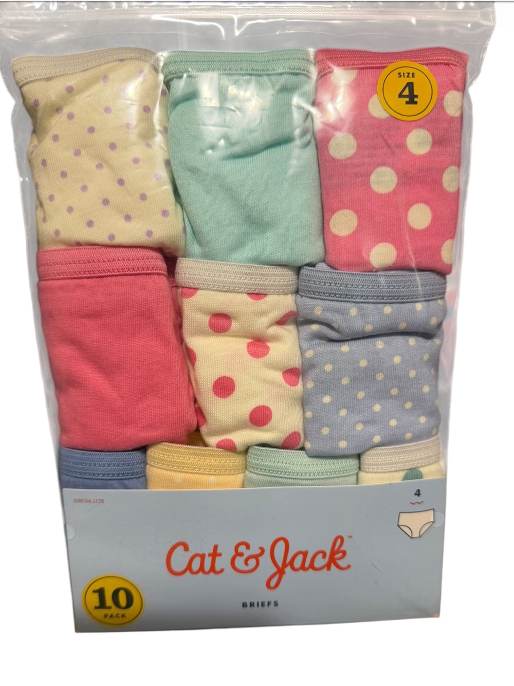 Cat & Jack Kids' 10-Pack Cotton Briefs - Pastel Polka Dot & Solid (Size 4) NWT